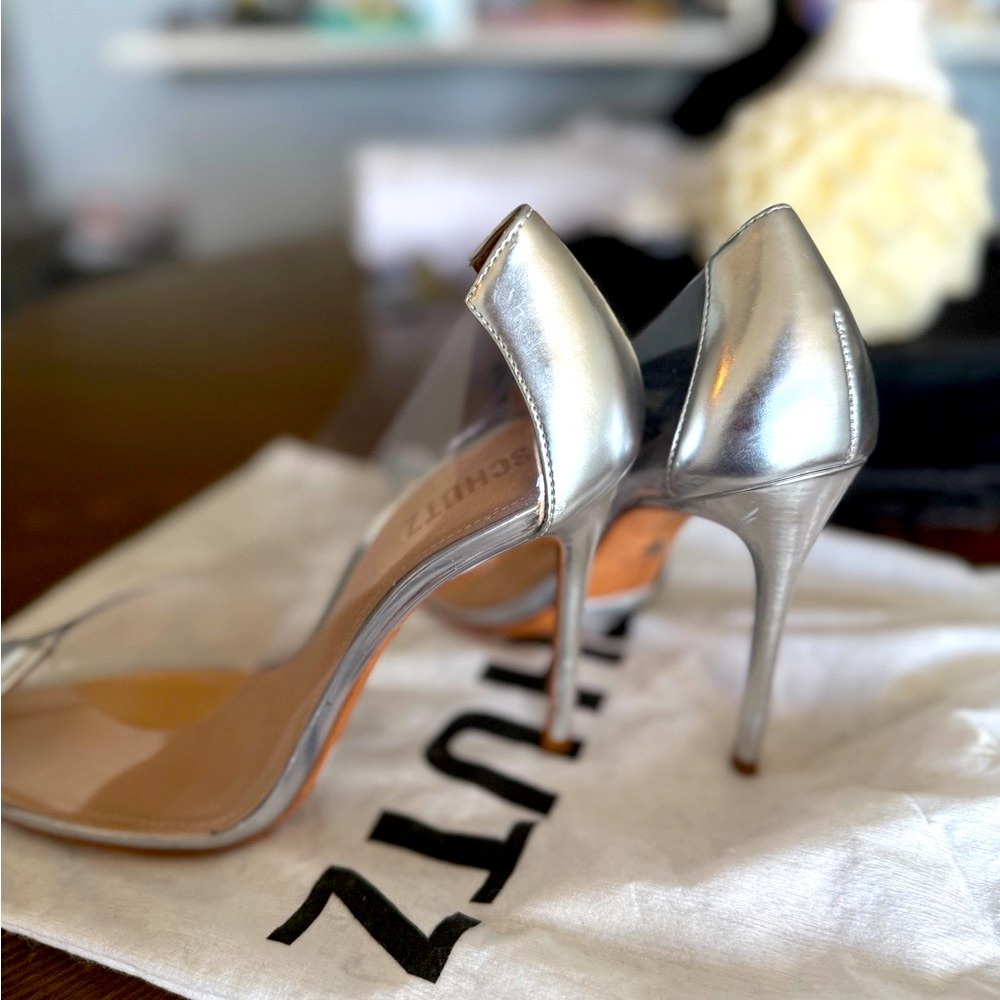 SCHUTZ Silver Pointed Toe Heels - Picture 4 of 5
